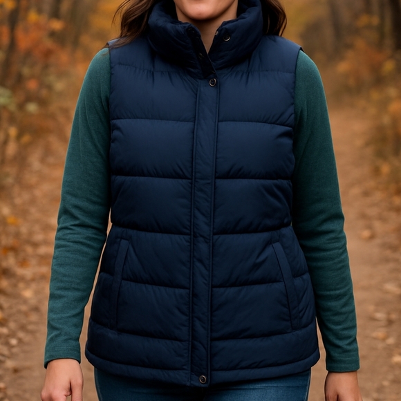 Talbot Petites | Navy Cowl Neck Full Zip Puffer Vest | XL - Picture 1 of 7